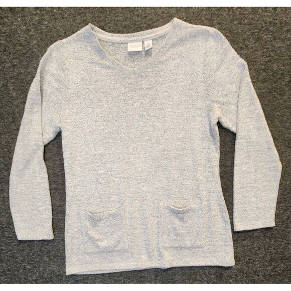 Weekends By Chicos Small Size 0 Top Tunic Light Gray Measurements in Description - Picture 5 of 5